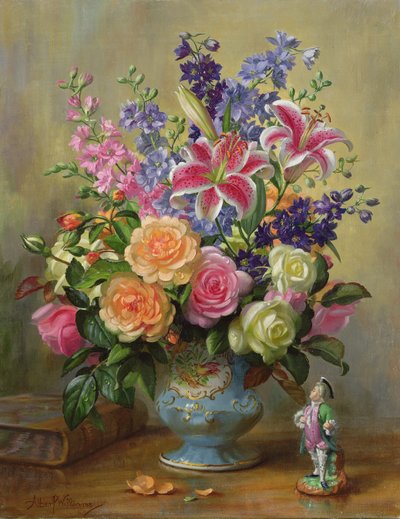 Still Life of Roses, Lilies and Delphiniums by Albert Williams